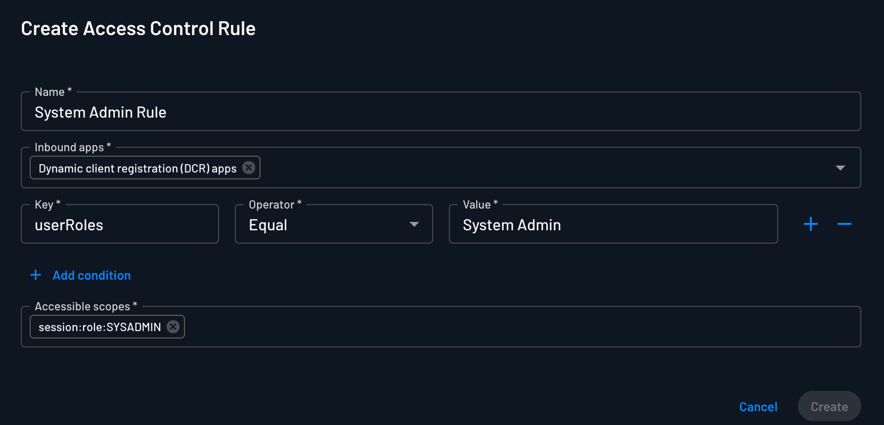 Fig: Creating an access control rule