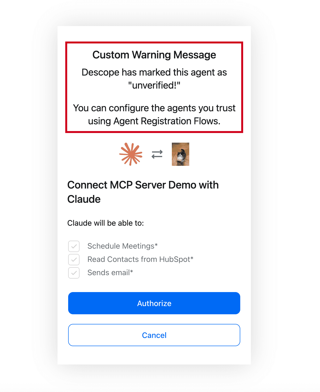 Consent screen to connect to MCP server