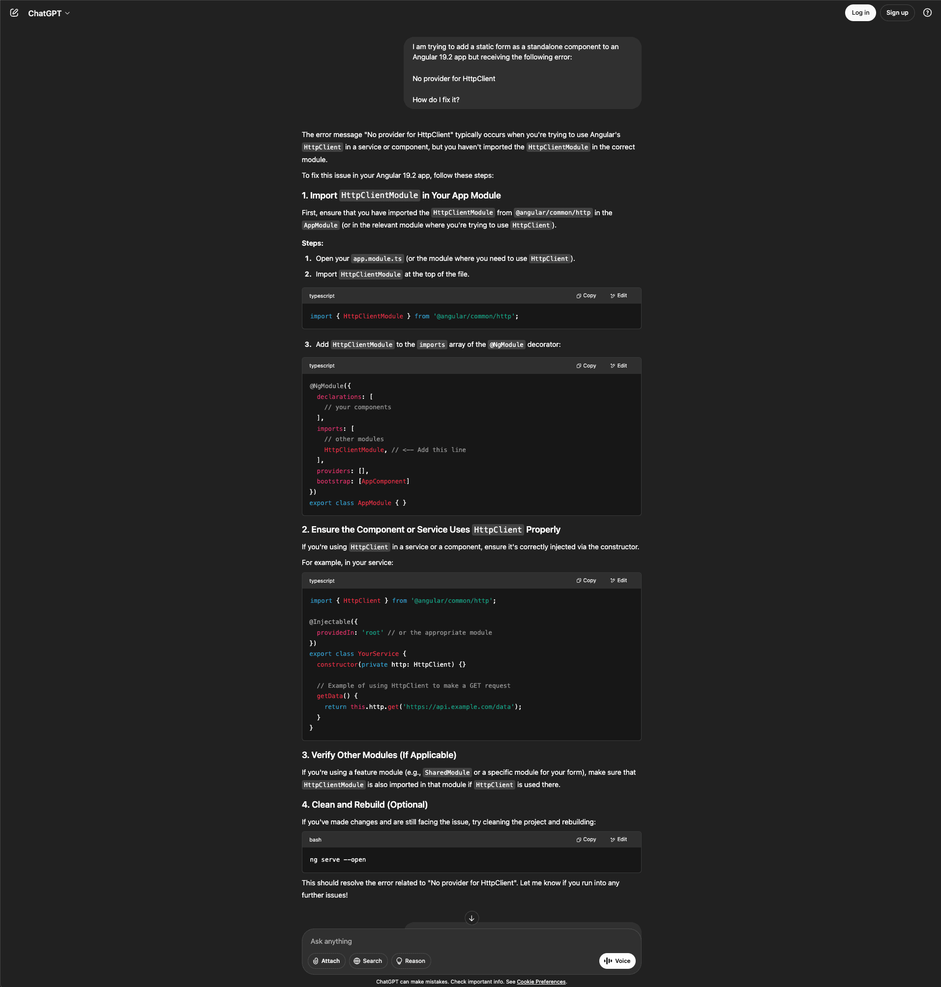 Fig: ChatGPT’s response to Angular error
