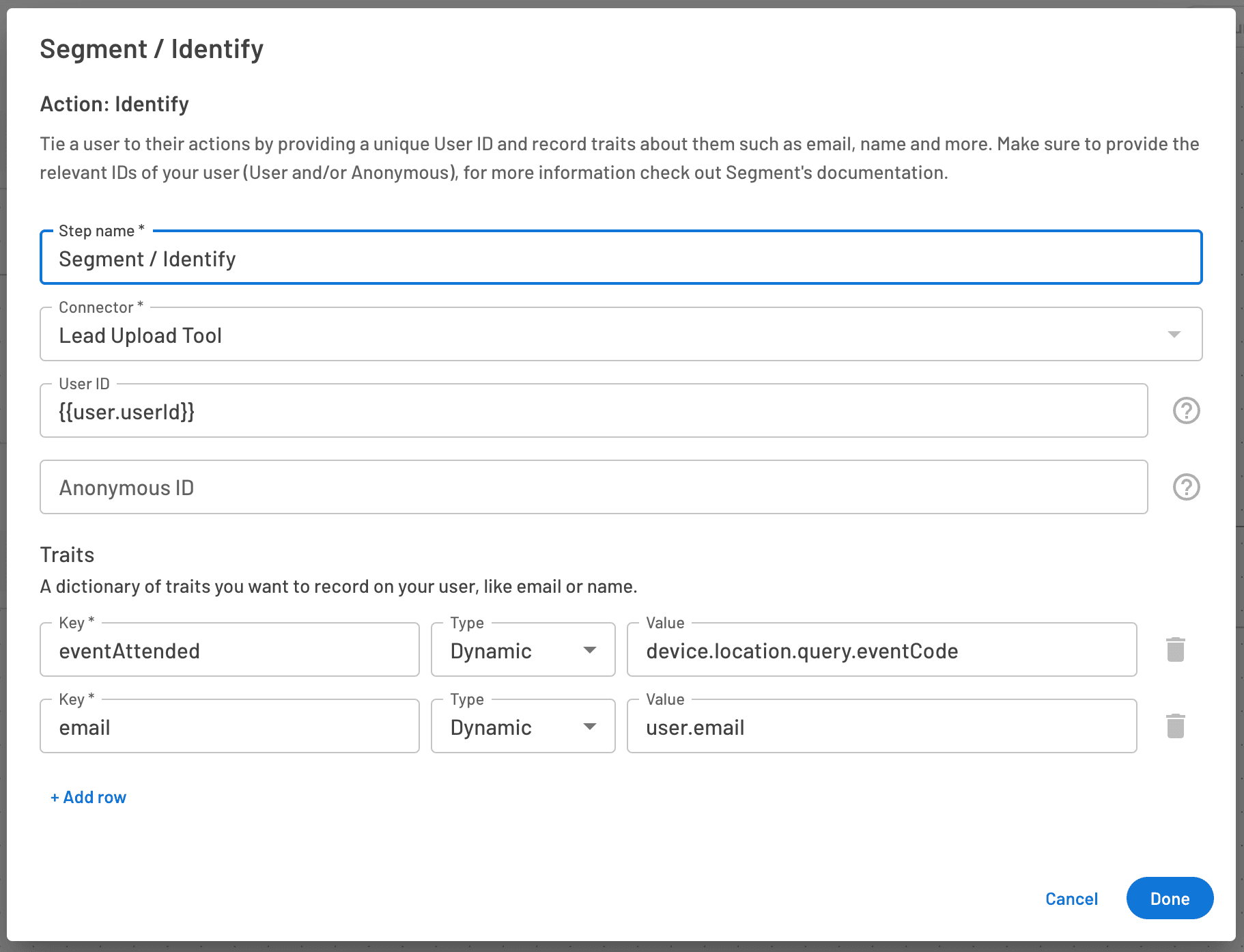 Check in flow Segment identify box