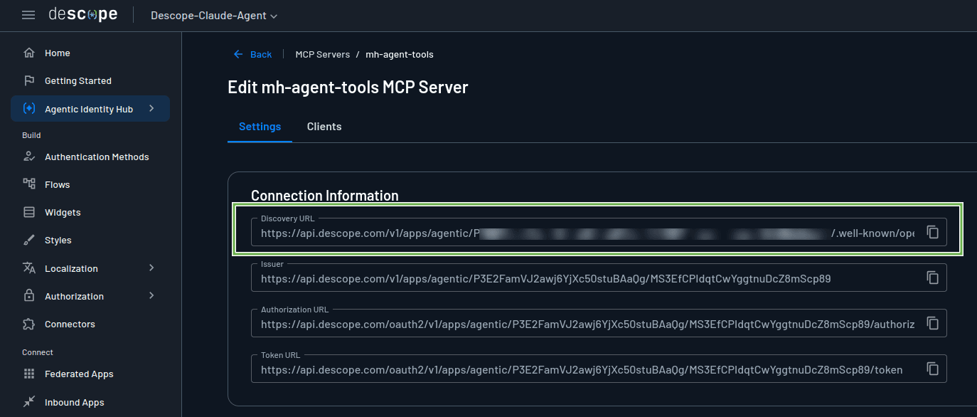 Fig: Descope: MCP server discovery URL