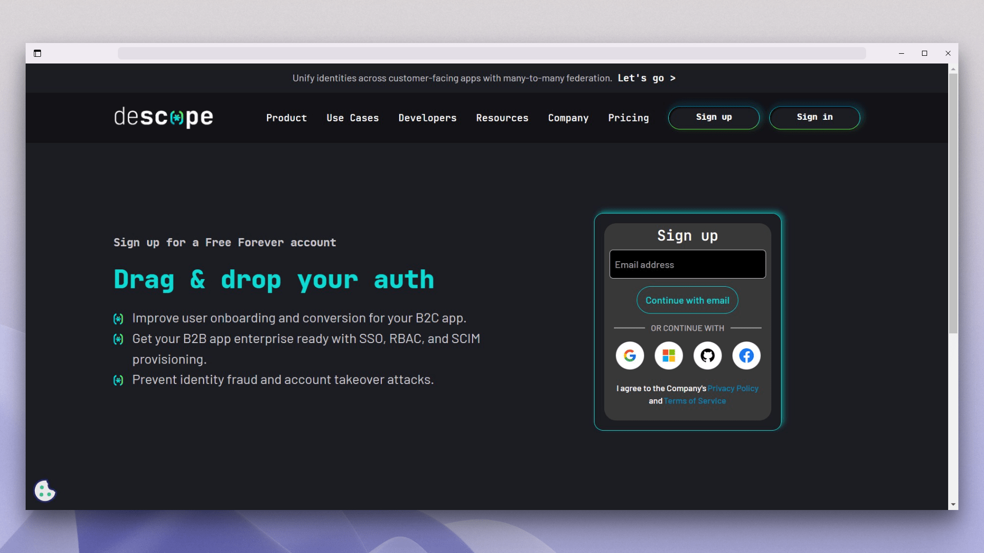 React OAuth Descope sign-up