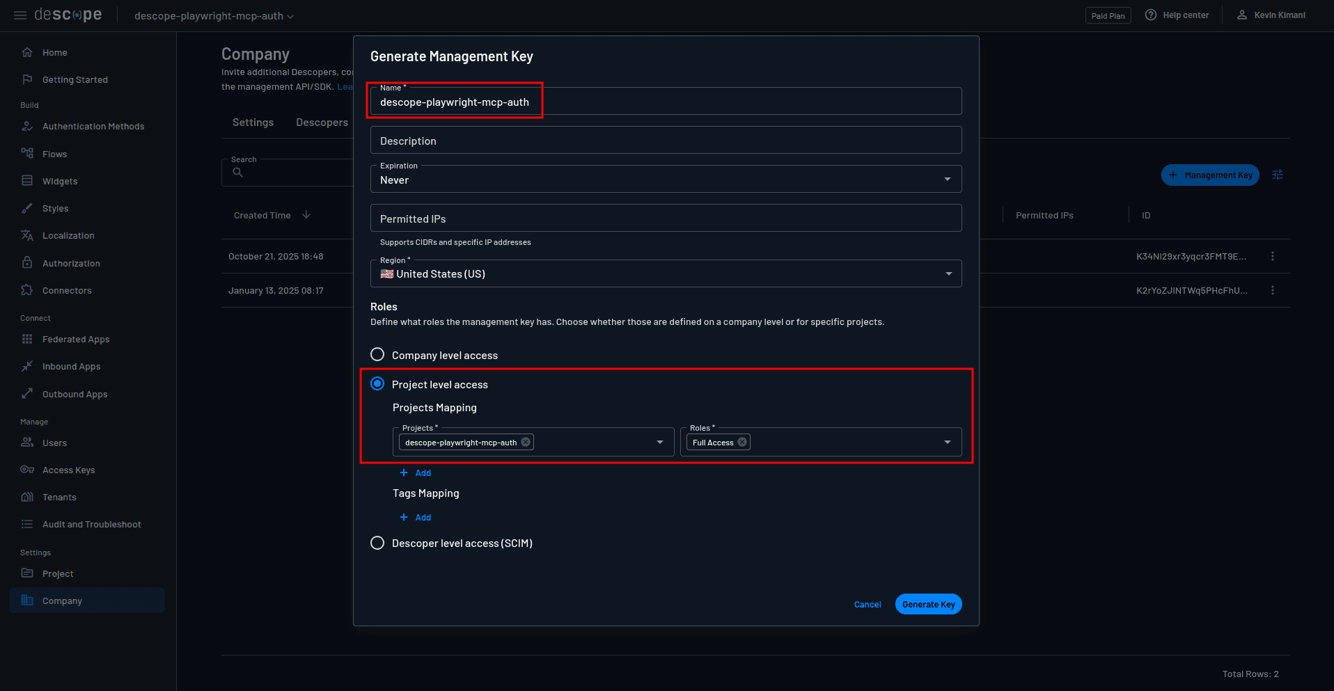 Fig: Generating a management key