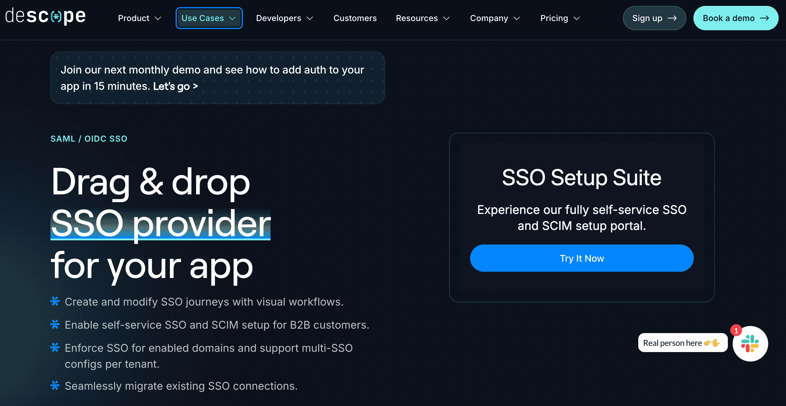 Descope SSO homepage