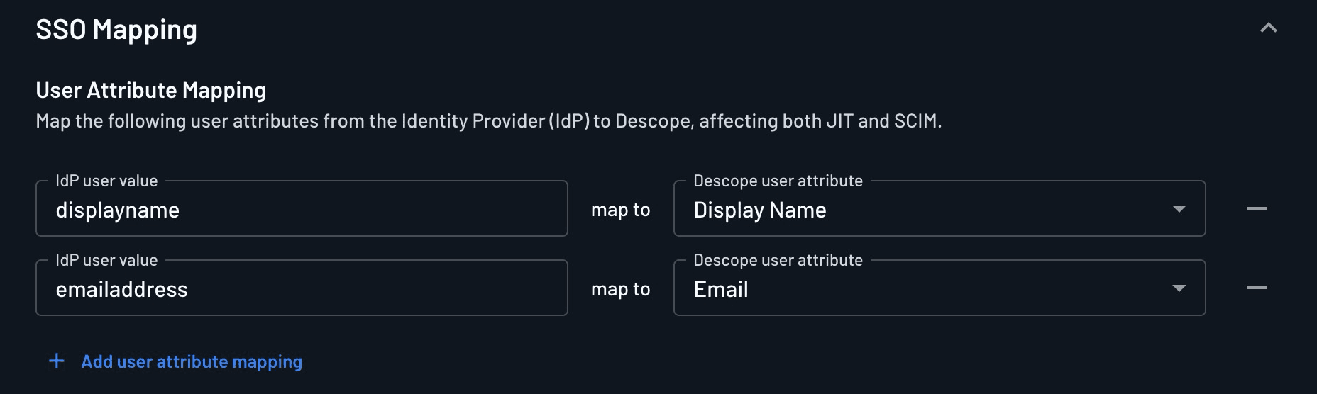 Fig: Final User Attribute Mapping under SSO Mapping