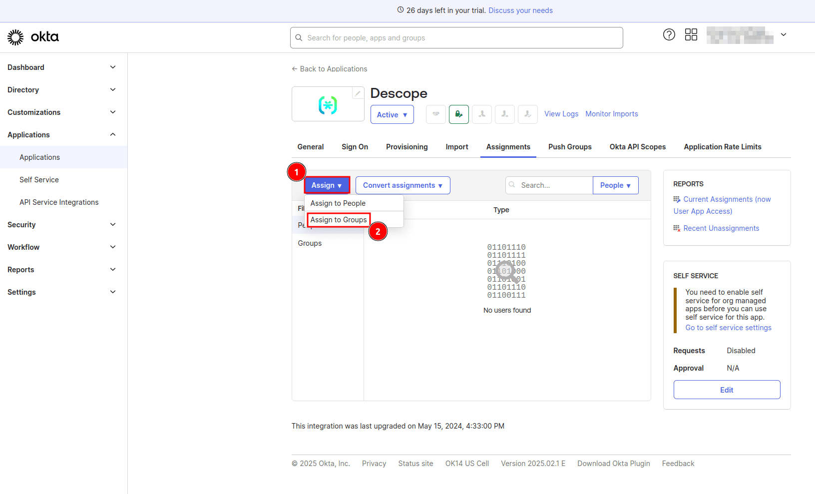 Fig: Assigning the app to groups