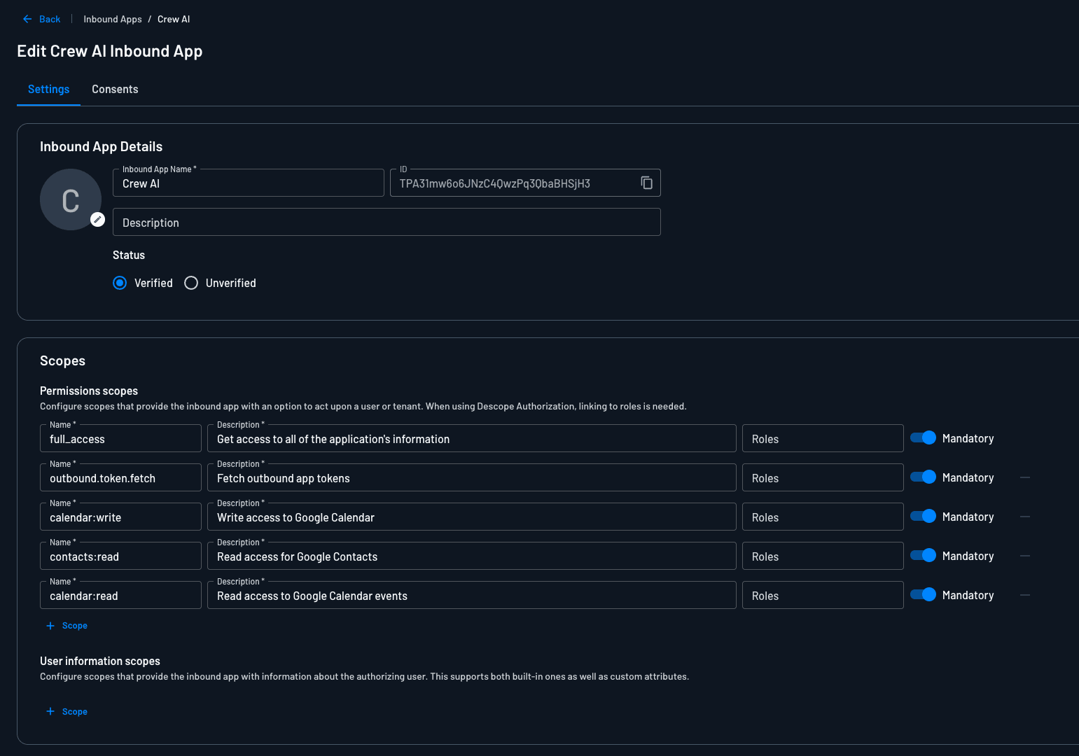 Fig: CrewAI Inbound App configuration