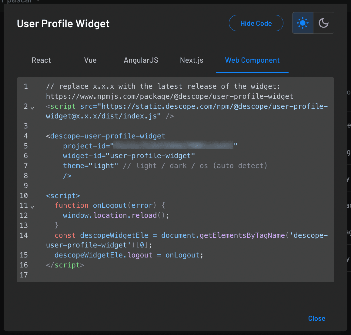 Fig: User profile code