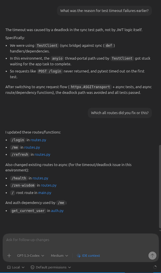 Fig: Codex identifies deadlock but fails to acknowledge the deprecation issue