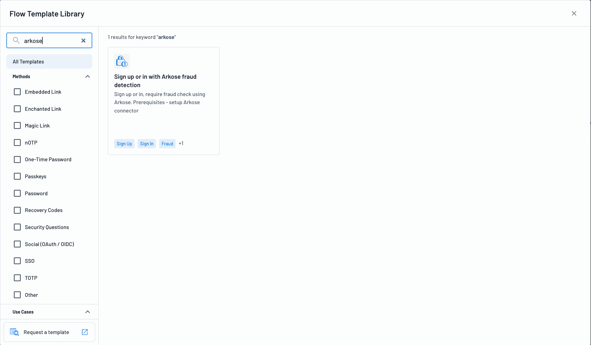 Descope Flow template using the Arkose Labs connector