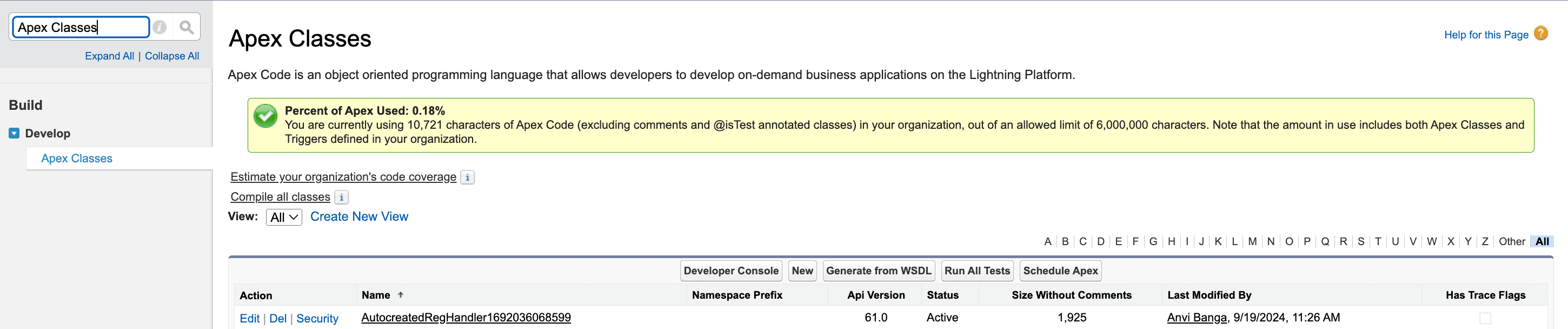 Fig: Searching for apex classes
