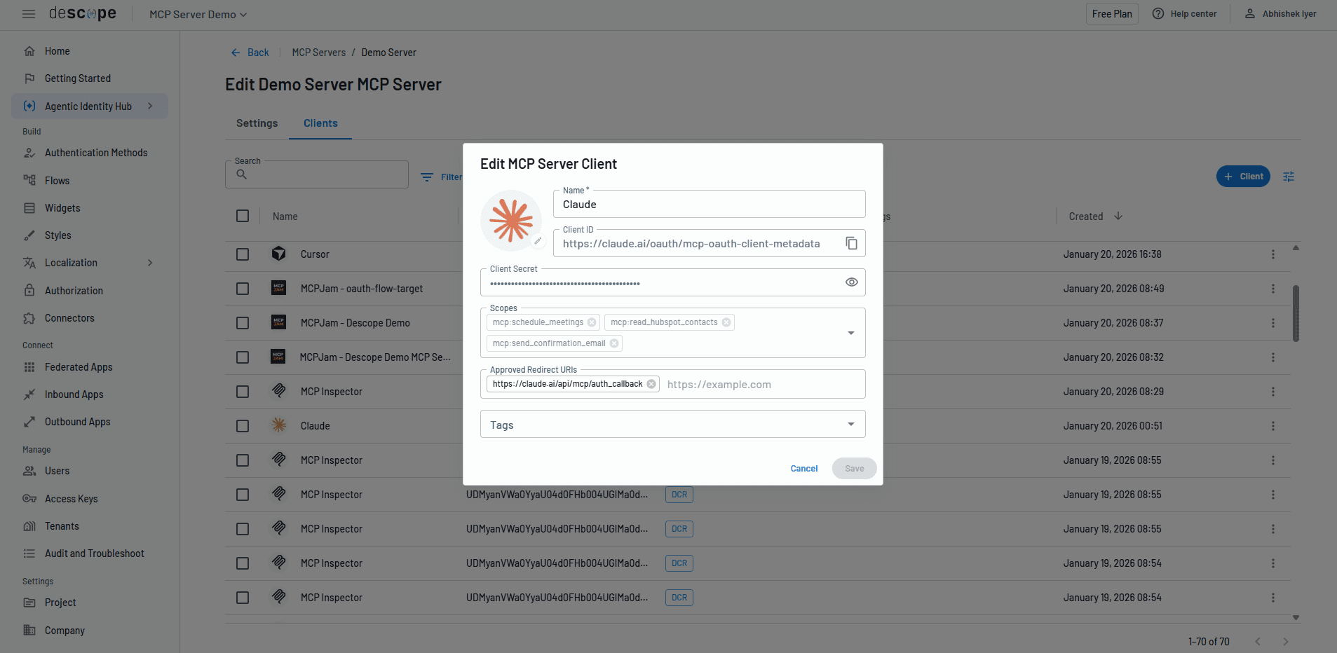 Managing MCP clients connected to your MCP server