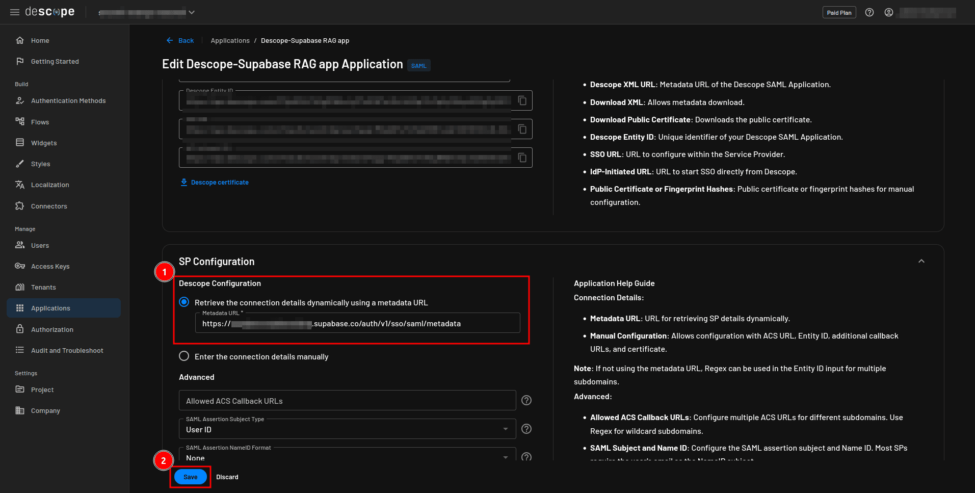 Providing SP metadata URL