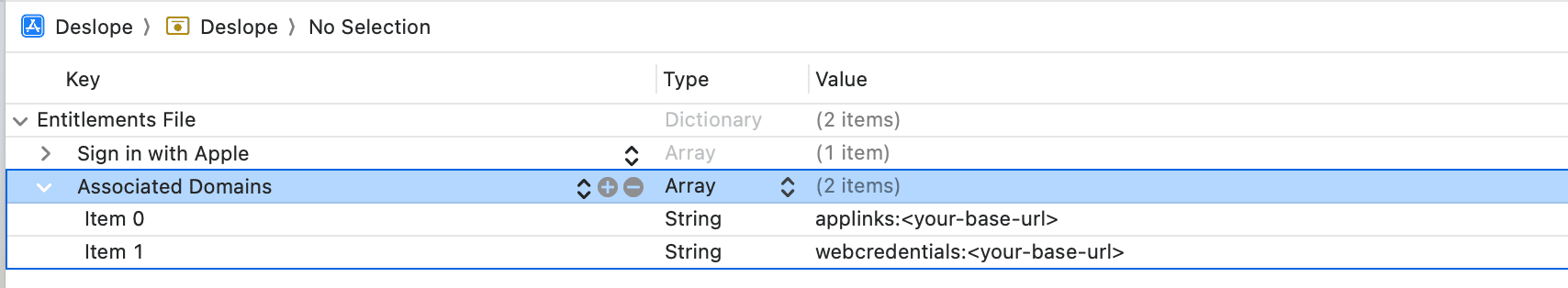 Fig: Associated domains in the Entitlements File