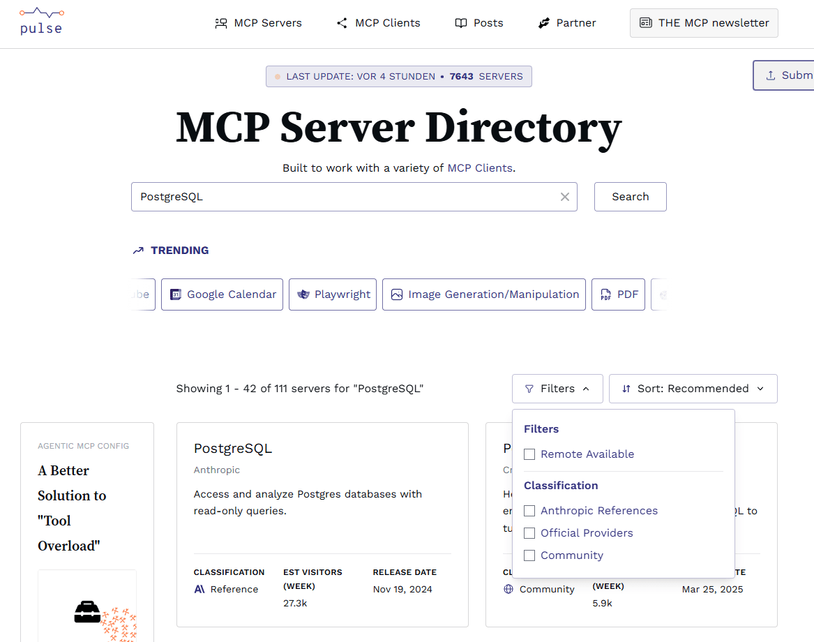 Fig: The PulseMCP search page