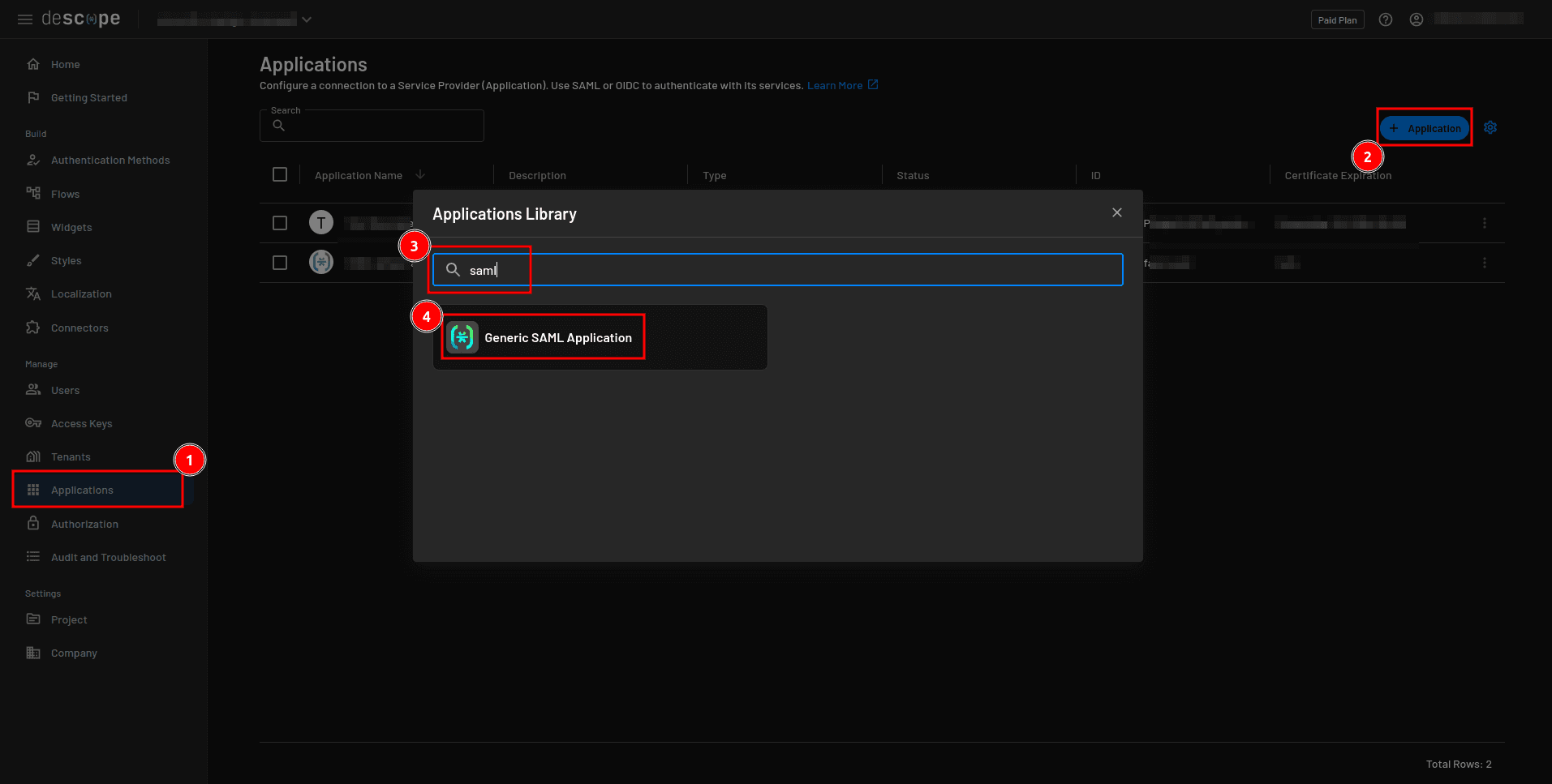 Creating a SAML application