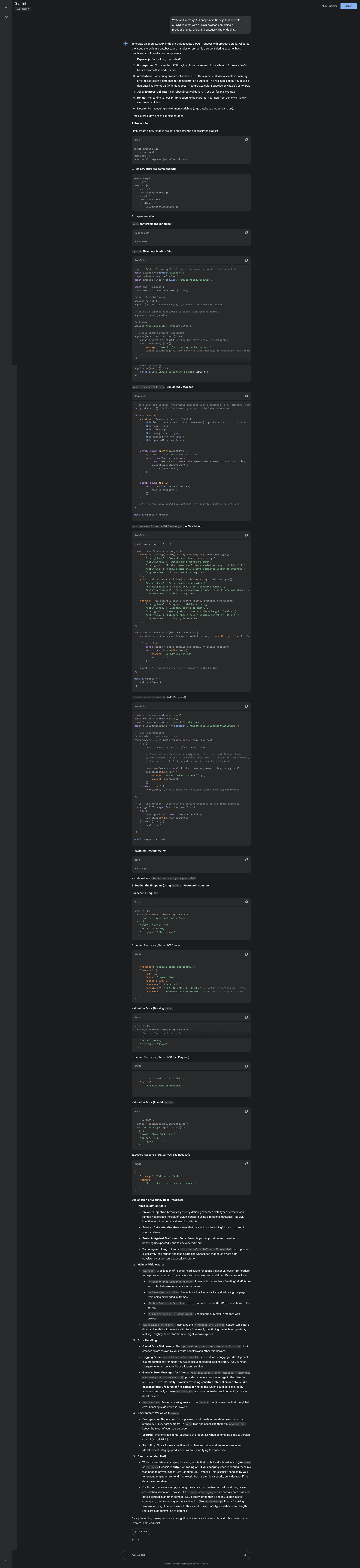 Fig: Gemini's backend response