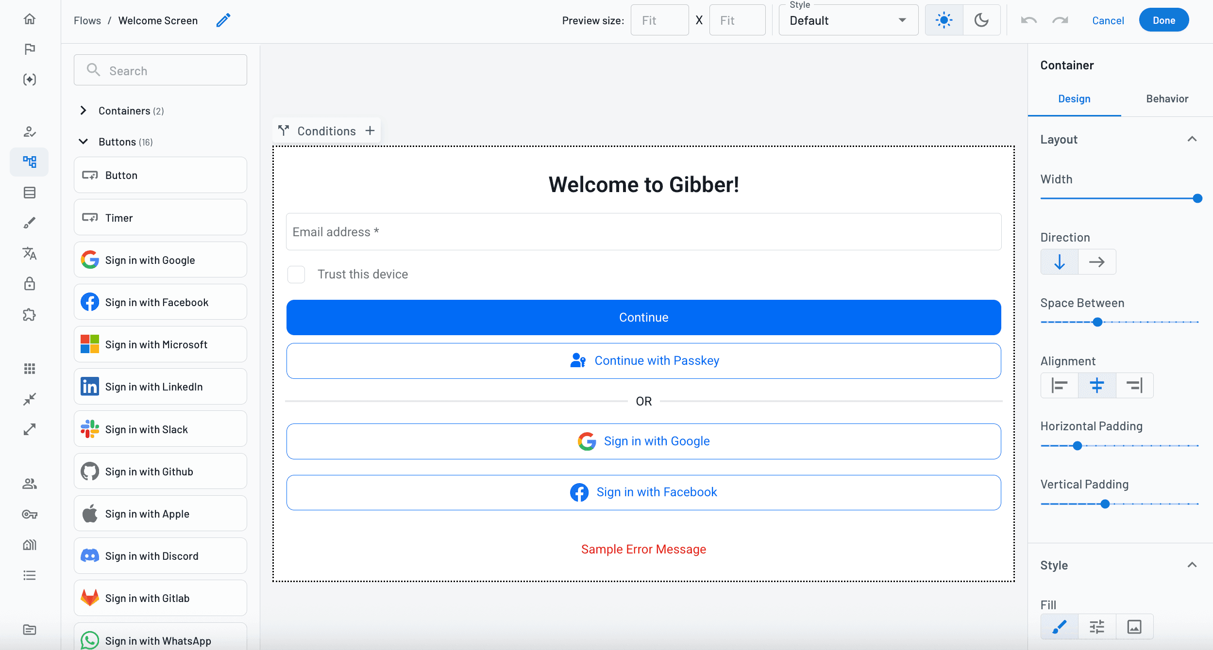 Descope Flows screen builder