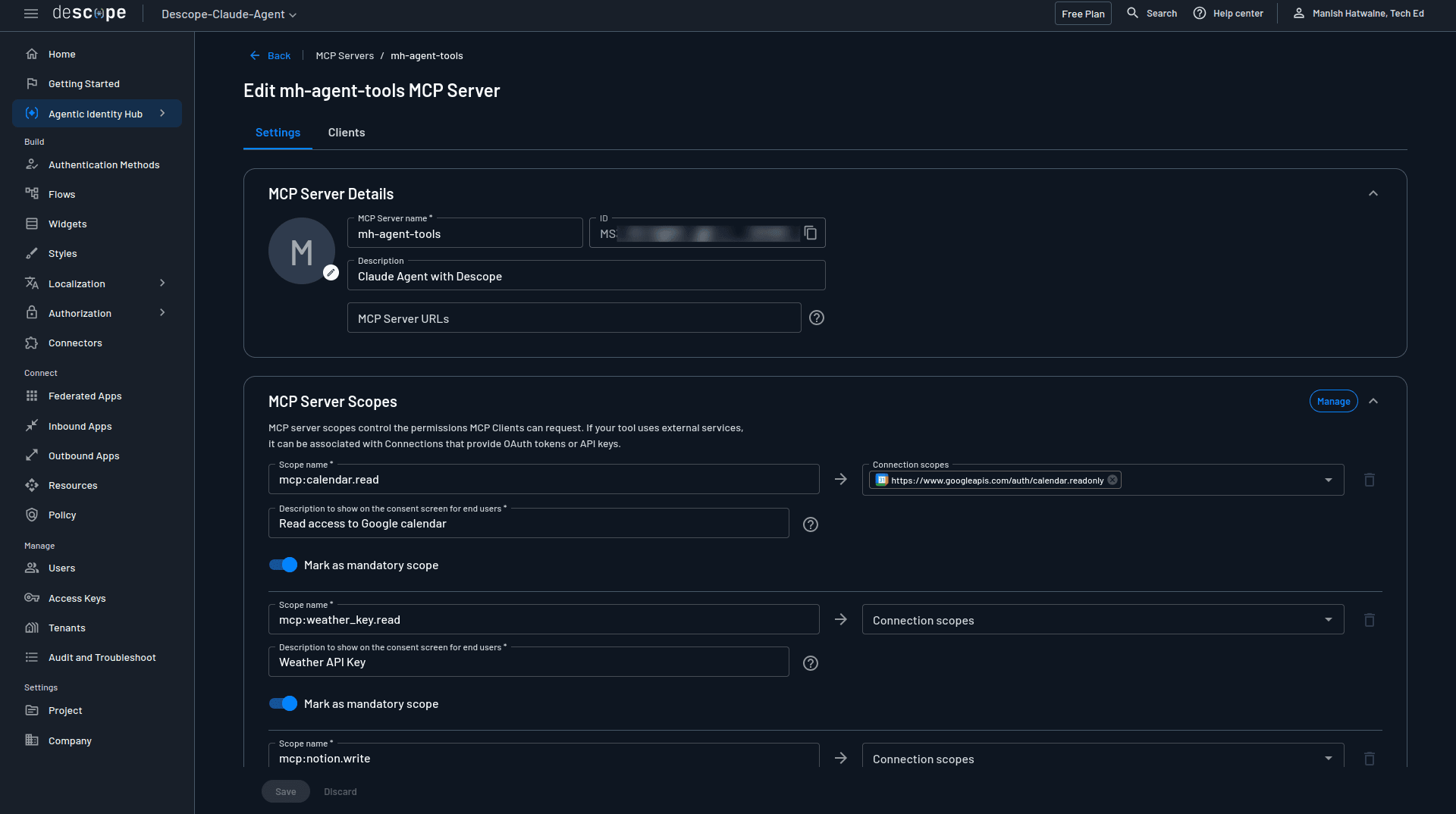 Fig: Descope: MCP server configuration