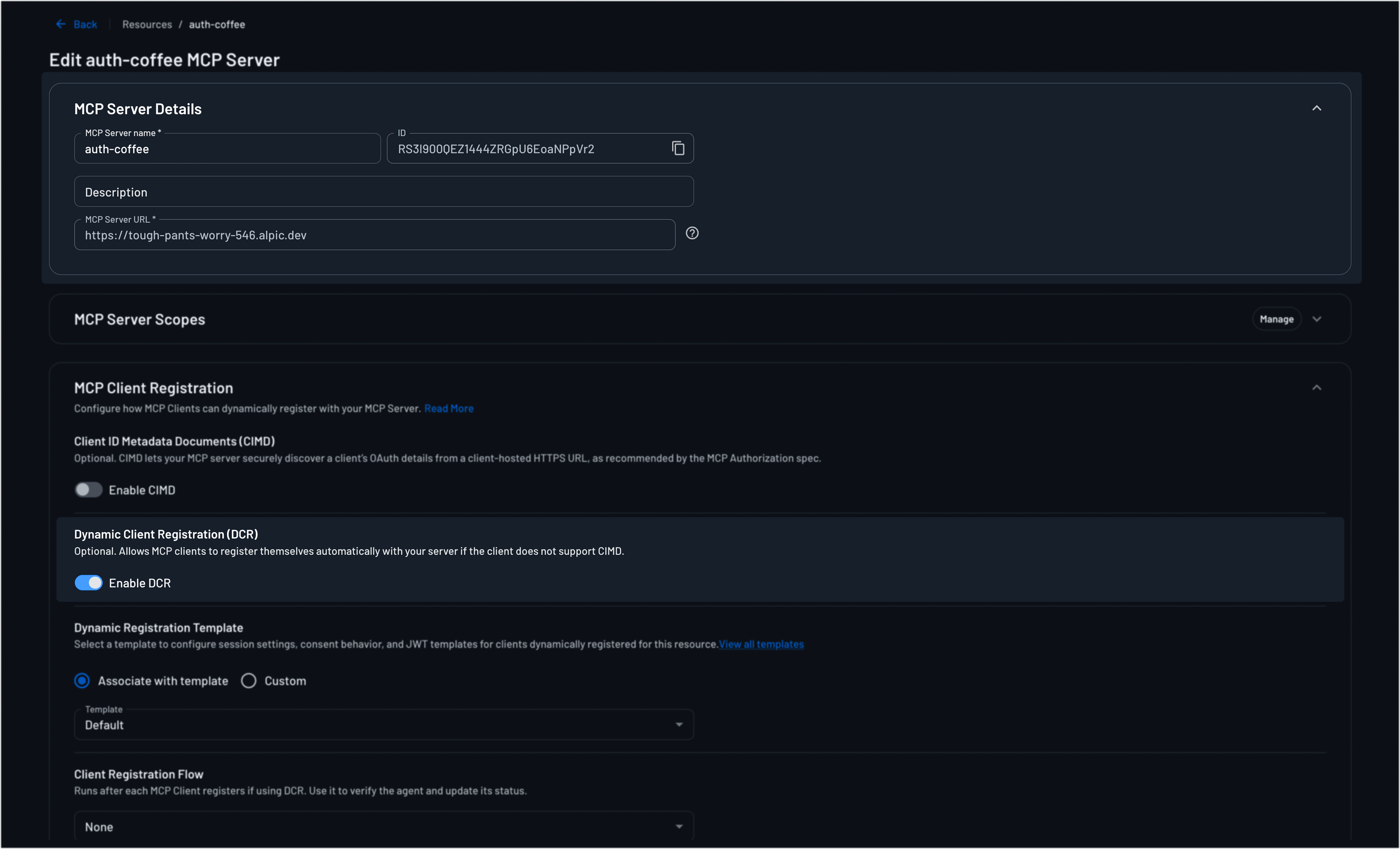 Fig: MCP server configuration in the Descope console