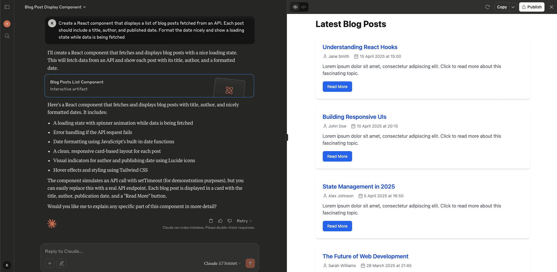 Fig: Claude’s React response