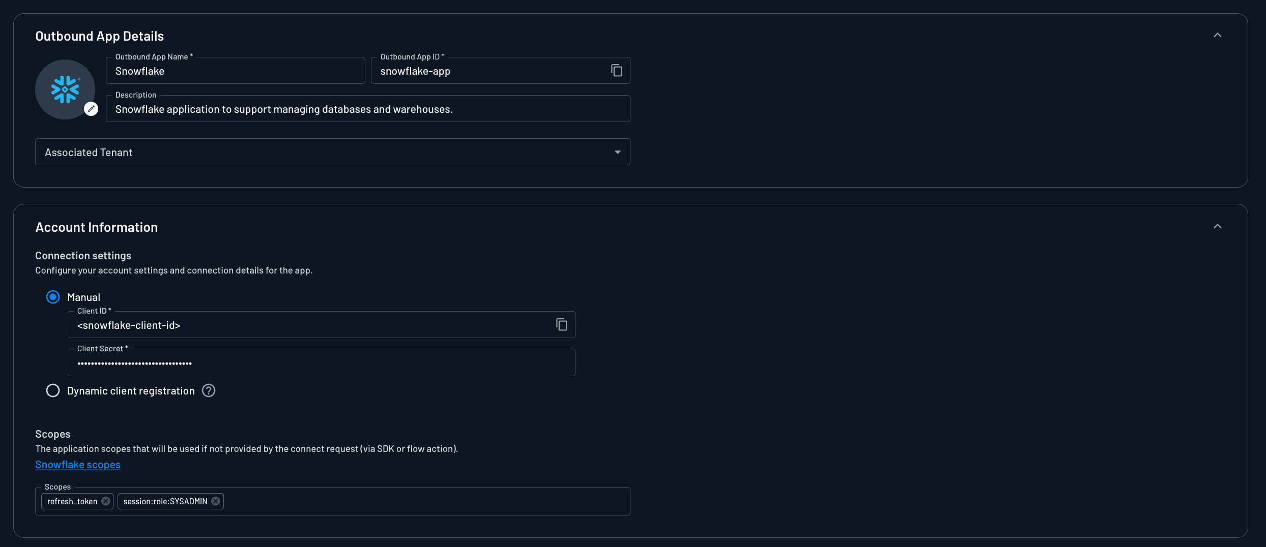 Fig: Setting up Outbound App configuration in Descope