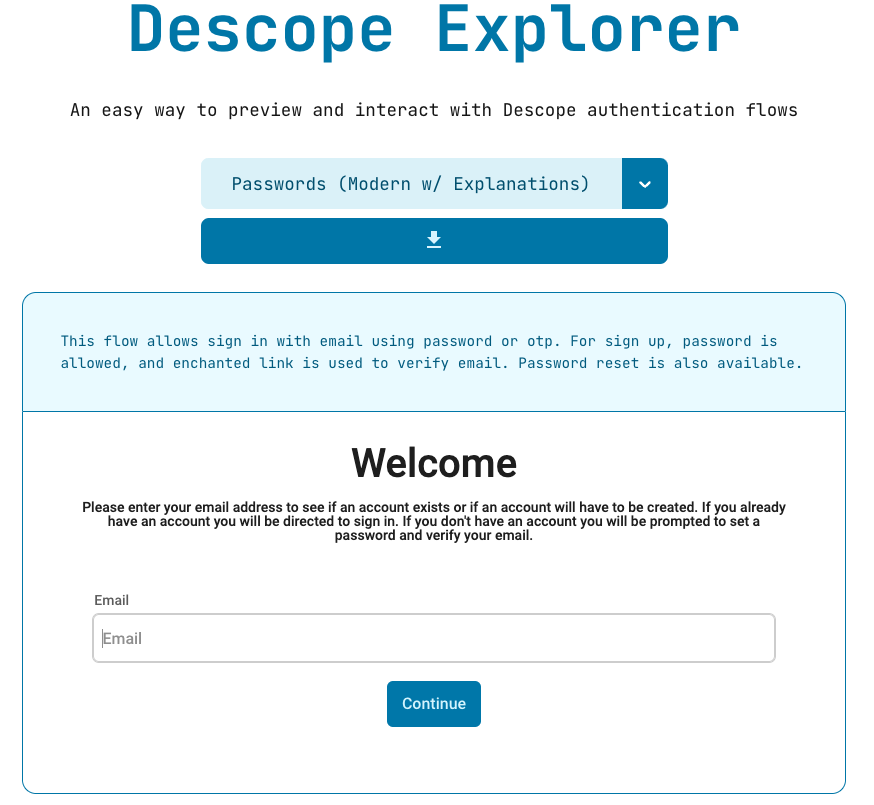 Descope Explorer Passwords Flow