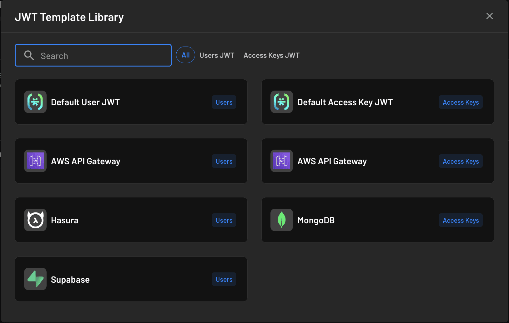 Fig; Select JWT template type