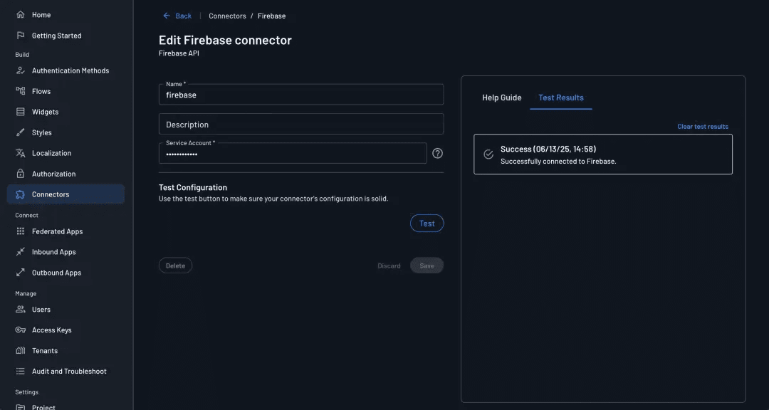 Configure Firebase Connector in Descope Console