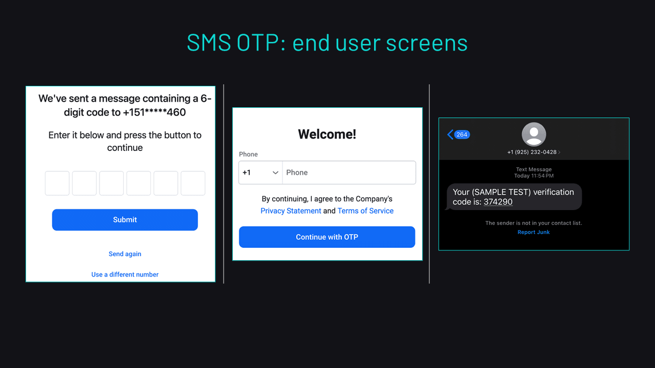Twilio Verify SMS OTP end user screens