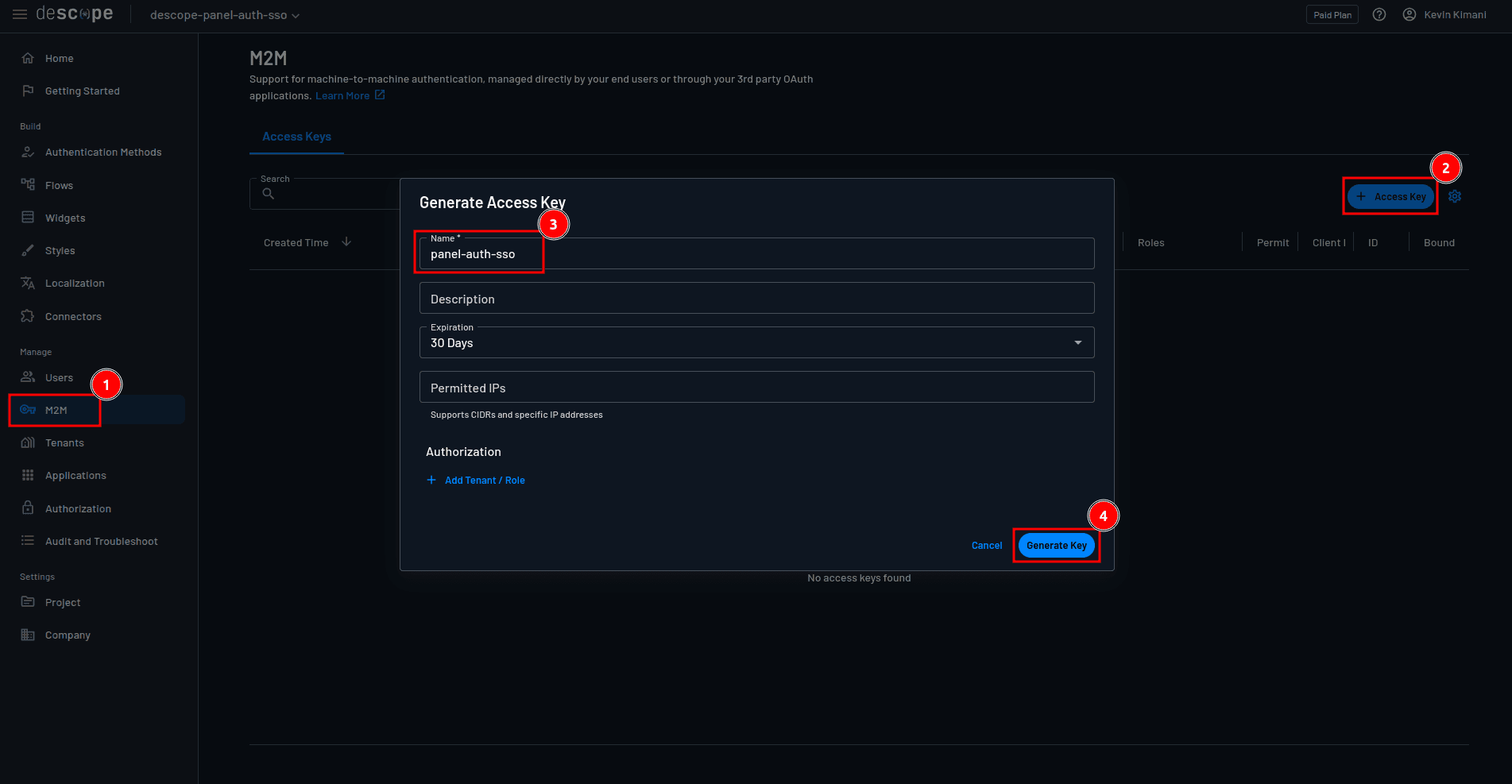 Fig: Creating an access key