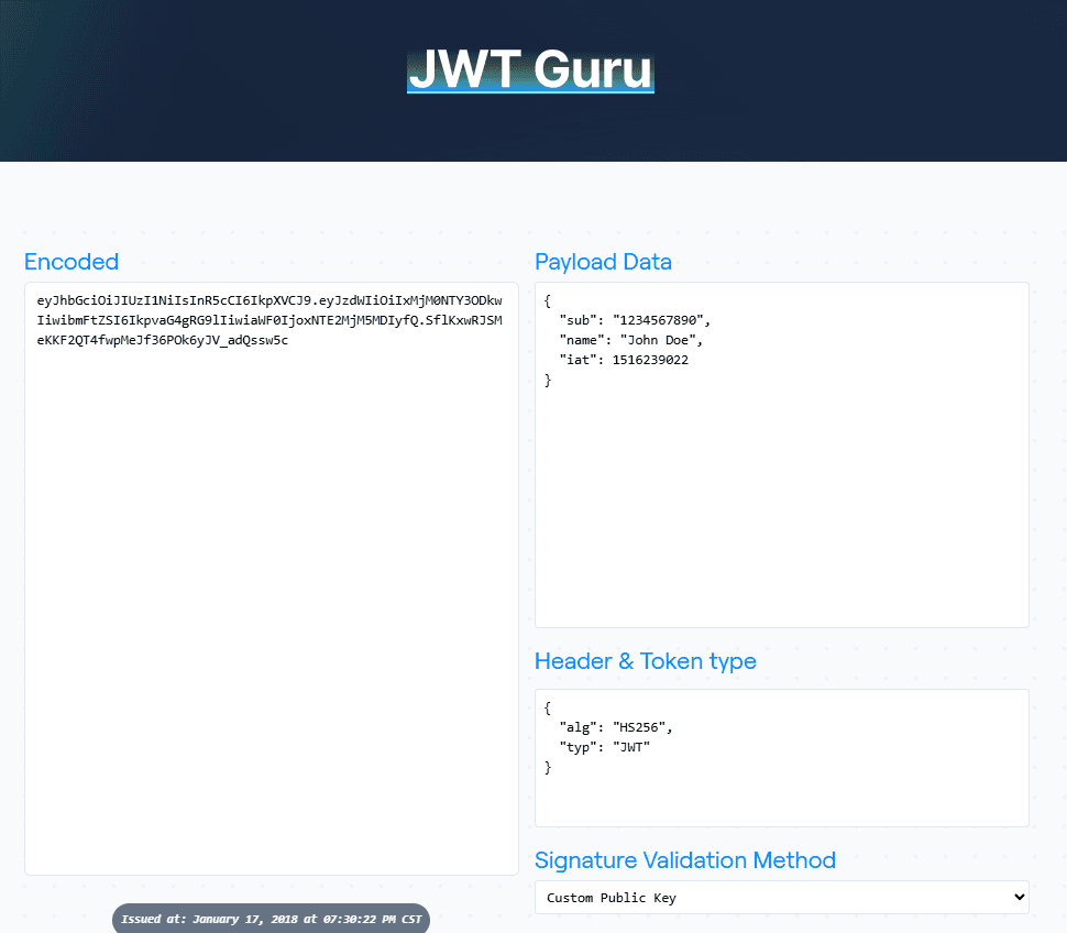 Fig: Decoding a JWT with a JWT decoder / encoder