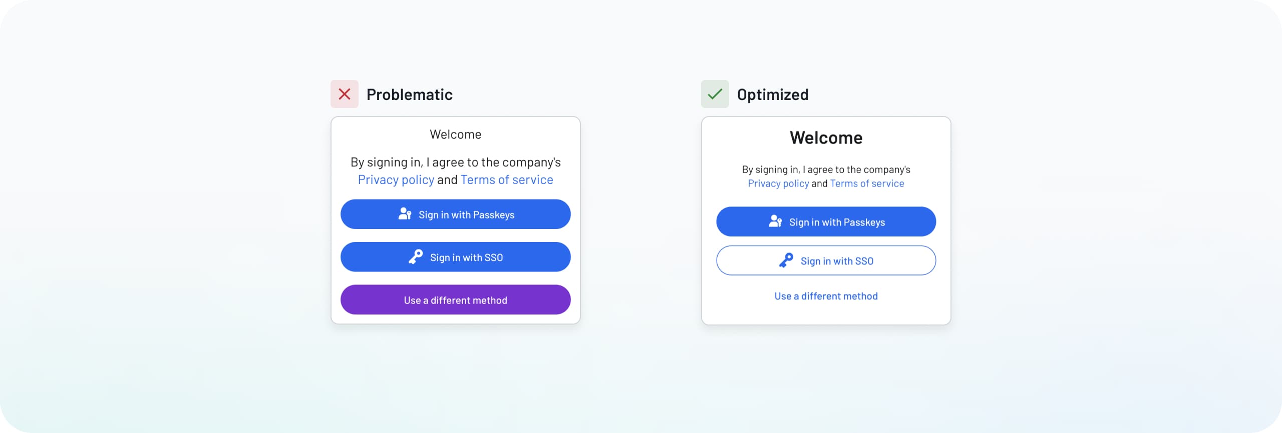Fig: More login page examples; problematic version is left, and optimized is right