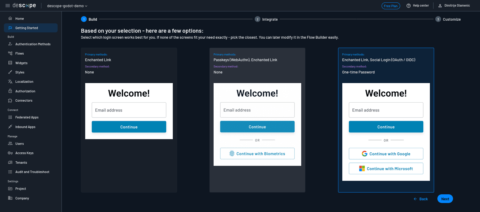 Fig: Descope console—login screen selection