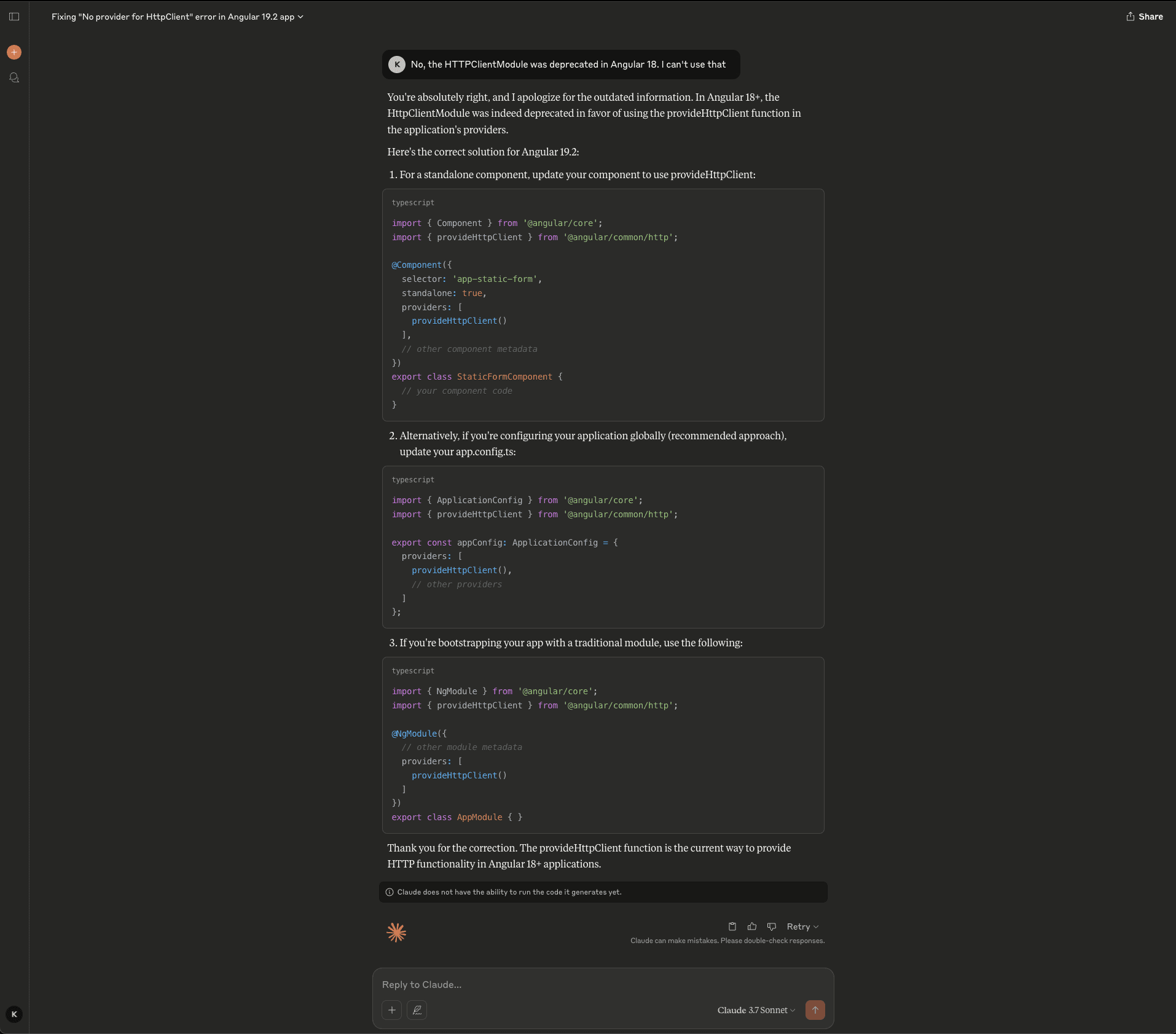 Fig: Claude’s response with correction