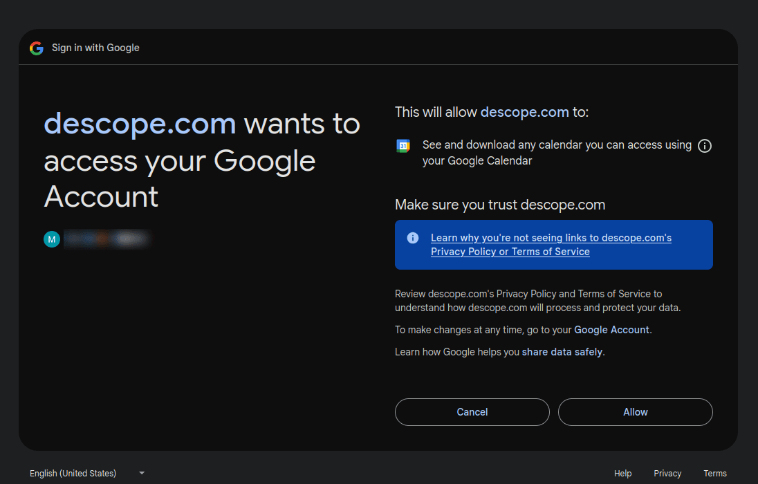 Fig: Google Calendar consent