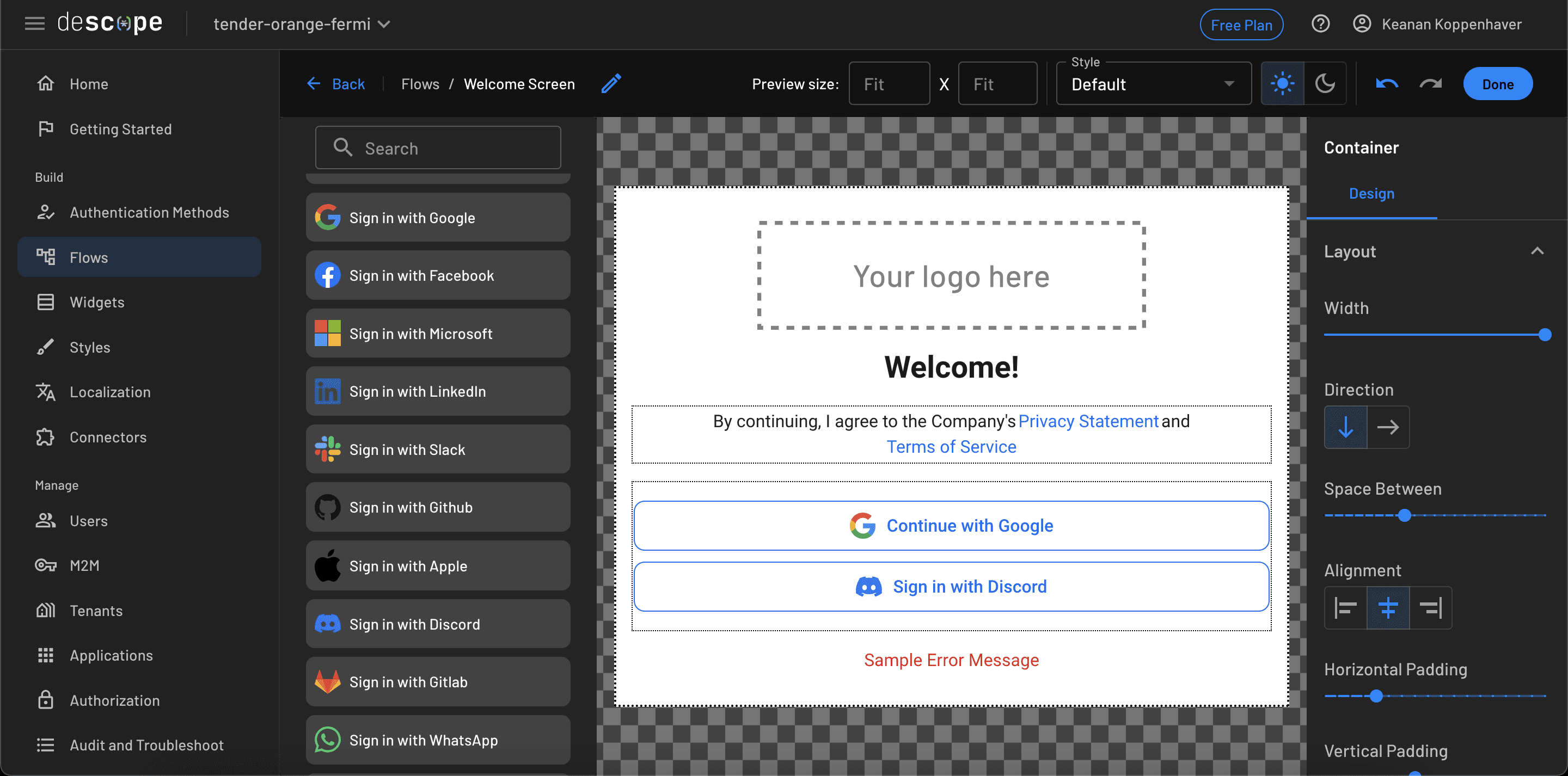 Fig: A login screen configured with Google and Discord as login providers