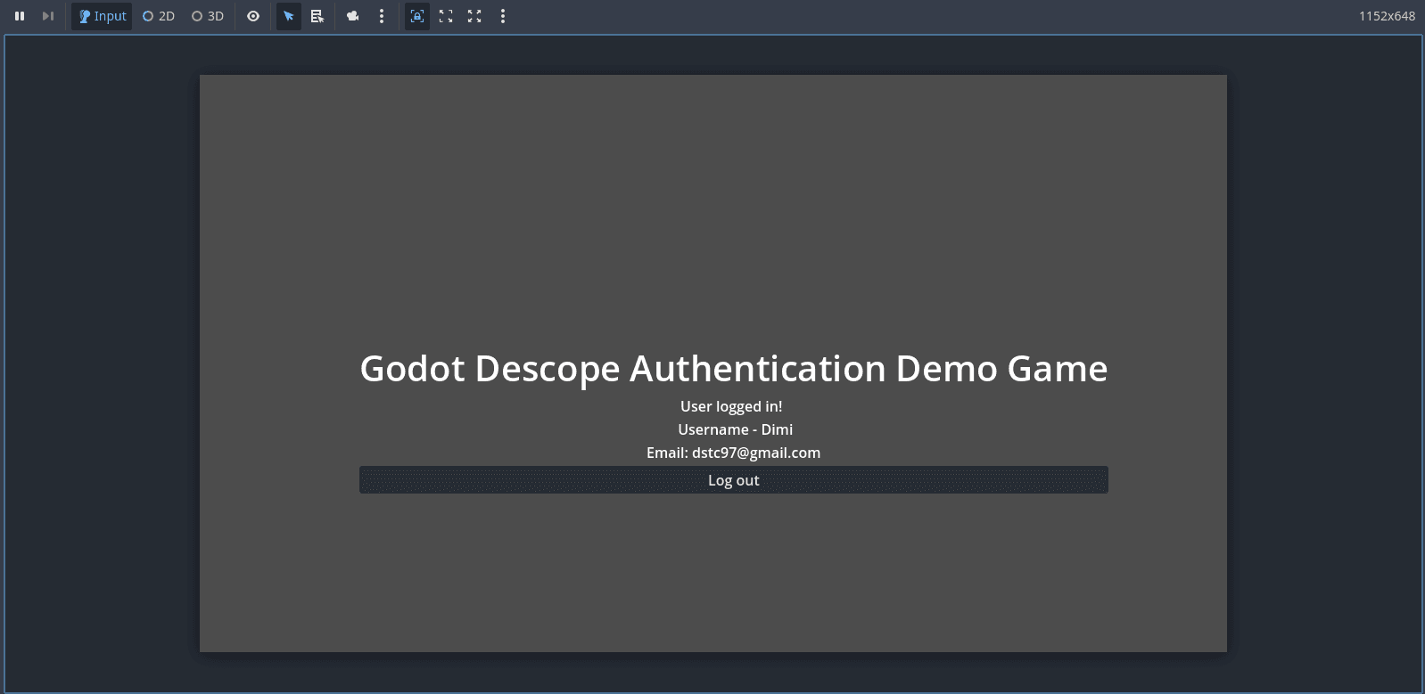 Fig: Godot game user logged-in screen