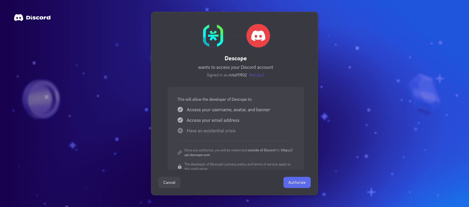 Fig: Discord login page
